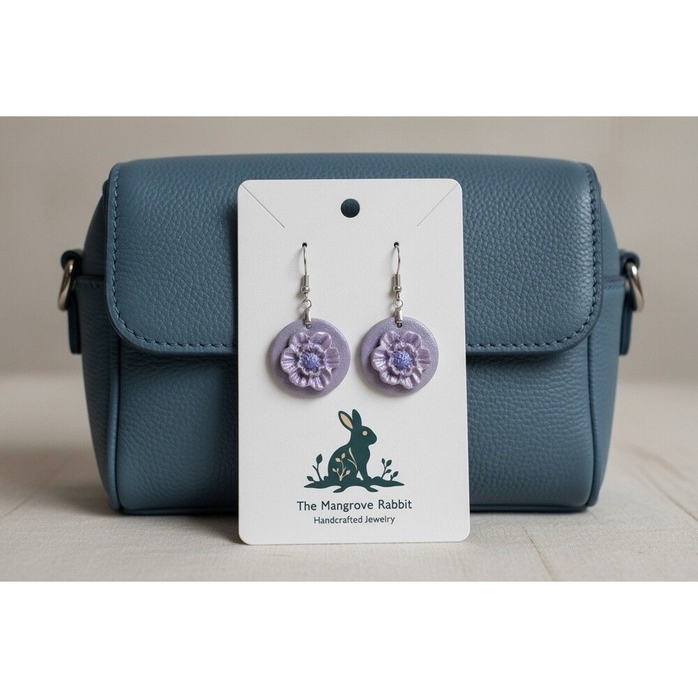 Handmade Lavender Floral Polymer Clay Flower Dangle Lightweight Earrings